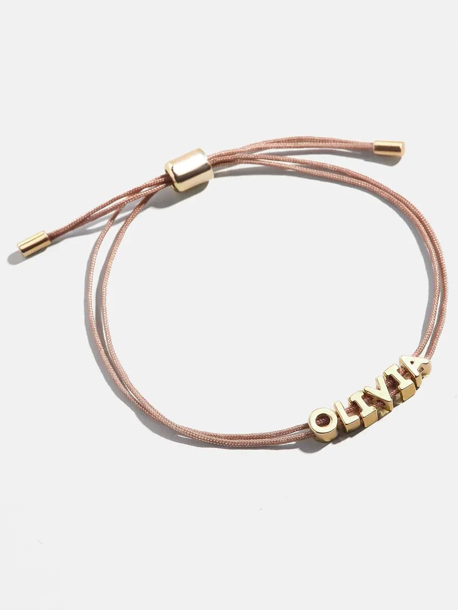 BaubleBar Custom Cord Bracelet - Taupe [Miniature gold letters are water resistant, Choose from 18 cord colors]