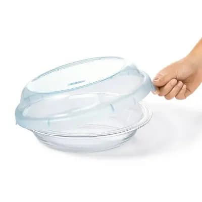 OXO Glass Deep Dish Pie Plate with Lid: Round Pie Pan & Carrier, Dishwasher-Safe, 44.8 Volume Capacity [44.8 Ounces, Glass, 2.4 Pounds]