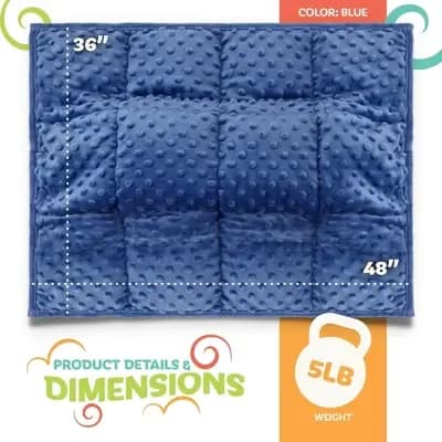 Kidaddle XL Weighted Blanket for Kids 5 lb Blue 36 x 48 Inch Plush Minky Kids Blanket with Travel Bag for Ages 4 to 10 [5 pounds, 100% Linen, 100% Glass Beads]