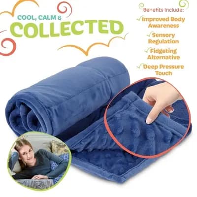 Kidaddle XL Weighted Blanket for Kids 5 lb Blue 36 x 48 Inch Plush Minky Kids Blanket with Travel Bag for Ages 4 to 10 [5 pounds, 100% Linen, 100% Glass Beads]