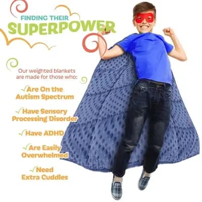 Kidaddle XL Weighted Blanket for Kids 5 lb Blue 36 x 48 Inch Plush Minky Kids Blanket with Travel Bag for Ages 4 to 10 [5 pounds, 100% Linen, 100% Glass Beads]
