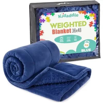 Kidaddle XL Weighted Blanket for Kids 5 lb Blue 36 x 48 Inch Plush Minky Kids Blanket with Travel Bag for Ages 4 to 10 [5 pounds, 100% Linen, 100% Glass Beads]