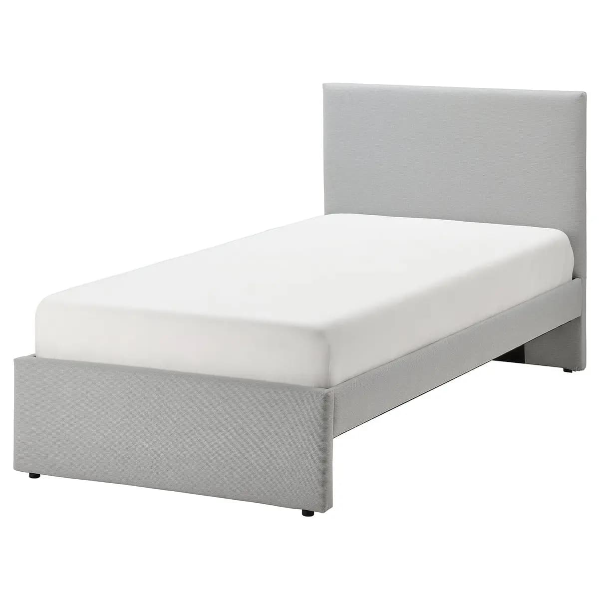 IKEA GLADSTAD Upholstered bed frame, Kabusa light gray [Width 41 ", Length 79 1/2 ", Footboard height 13 "]