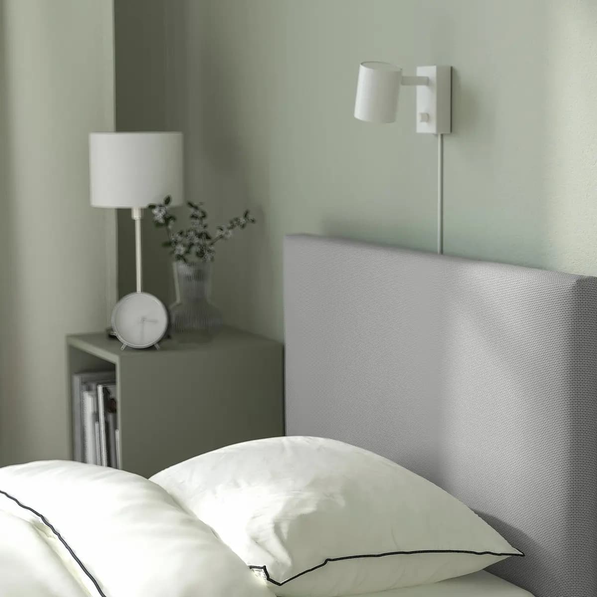 IKEA GLADSTAD Upholstered bed frame, Kabusa light gray [Width 41 ", Length 79 1/2 ", Footboard height 13 "]
