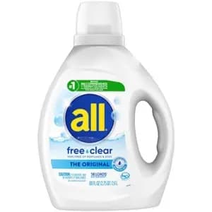 All Unscented Free Clear for Sensitive Skin HE Liquid Laundry Detergent 58 Loads - 73 fl oz [Scent Unscented, Health Facts Fluoride-Free, No Fragrance Added, Dye-F, Features Dermat