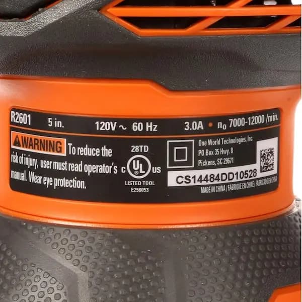 RIDGID 3 Amp Corded 5 in. Random Orbital Sander with AIRGUARD Technology, R26011 [Amperage (A): 3 A, Color Family: Orange, Cord Length (ft.): 6]