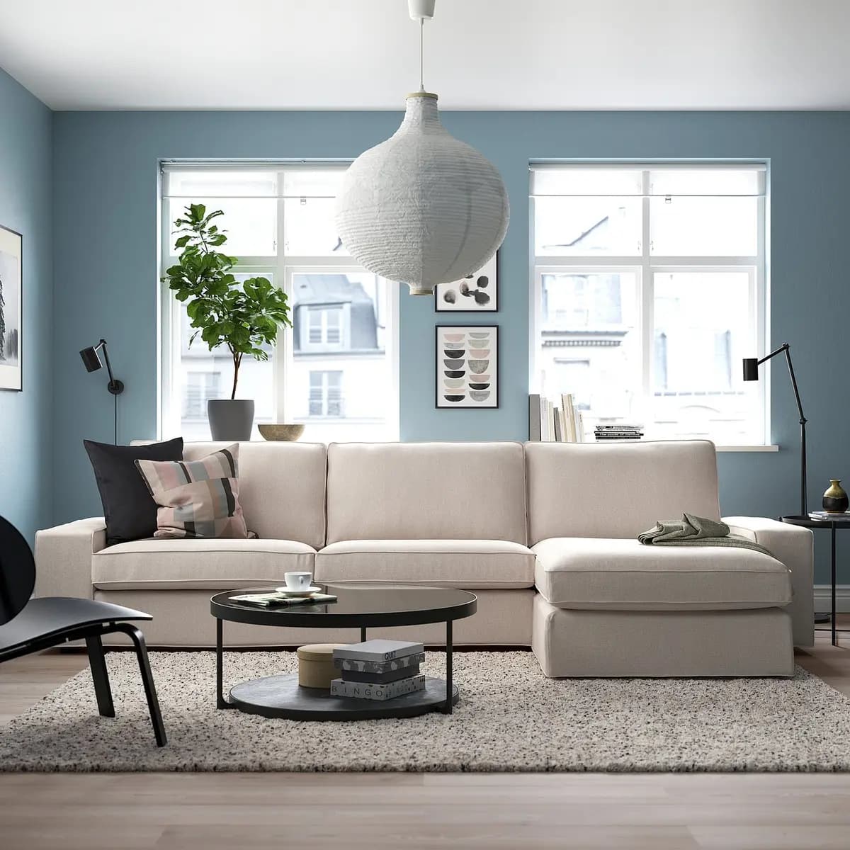 IKEA KIVIK Sectional, 4-seat with chaise, Tresund light beige [Max. width 125 1/4 ", Height 32 5/8 ", Min. depth 37 3/8 "]