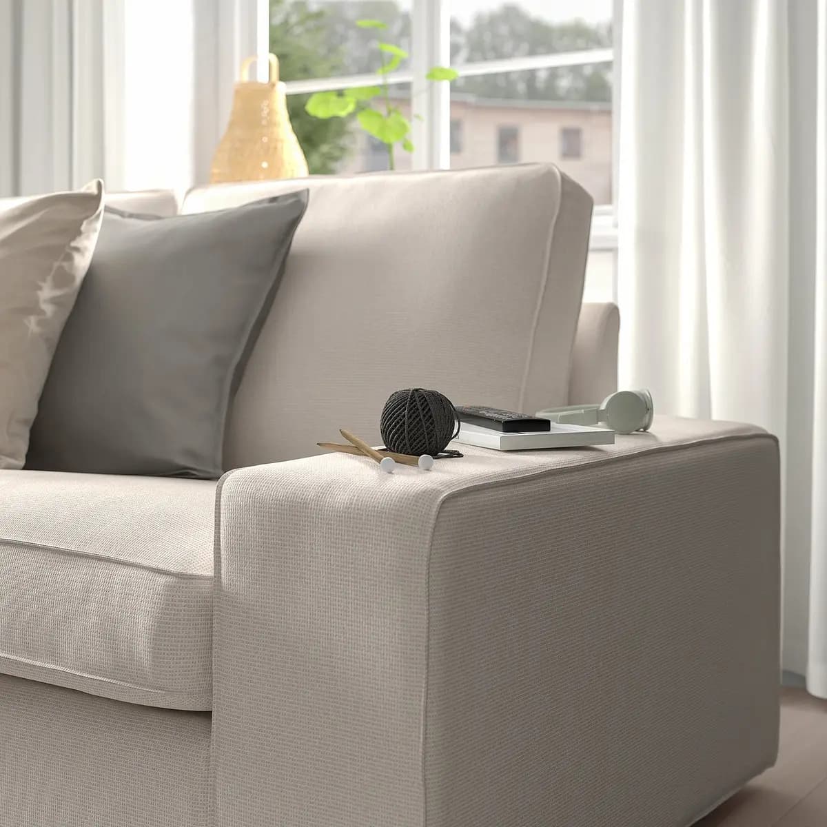 IKEA KIVIK Sectional, 4-seat with chaise, Tresund light beige [Max. width 125 1/4 ", Height 32 5/8 ", Min. depth 37 3/8 "]