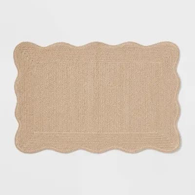 20"x30" Scallop Cotton Braid Bath Rug Khaki - Threshold™ [30 Inches (L), 20 Inches (W), Rectangle (shape), 1]