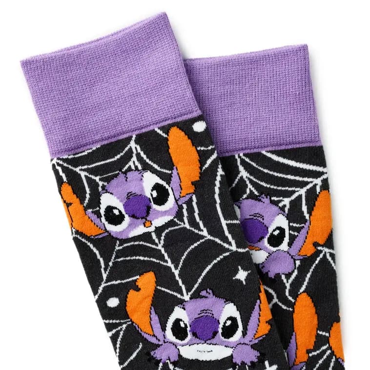 Disney Stitch Spider Web Novelty Crew Socks [One size fits most adults., Cotton, polyester, nylon, spandex., 1 pair, Machine wash cold with like colors.]