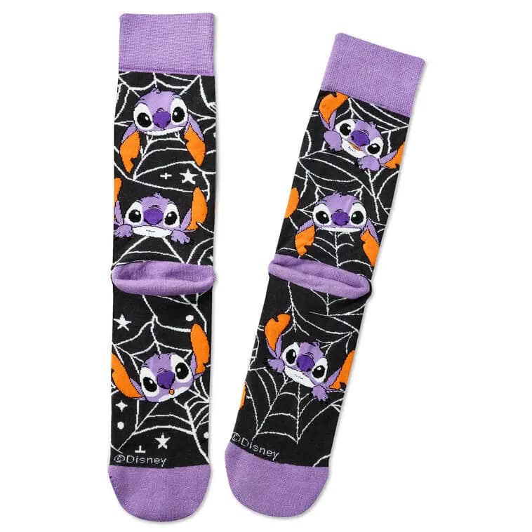 Disney Stitch Spider Web Novelty Crew Socks [One size fits most adults., Cotton, polyester, nylon, spandex., 1 pair, Machine wash cold with like colors.]