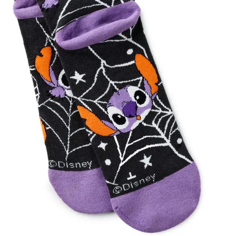 Disney Stitch Spider Web Novelty Crew Socks [One size fits most adults., Cotton, polyester, nylon, spandex., 1 pair, Machine wash cold with like colors.]