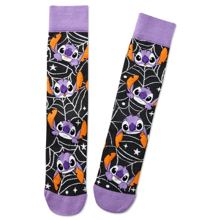 Disney Stitch Spider Web Novelty Crew Socks [One size fits most adults., Cotton, polyester, nylon, spandex., 1 pair, Machine wash cold with like colors.]