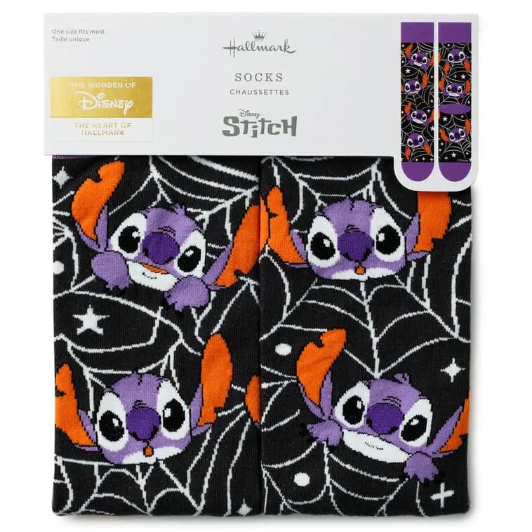 Disney Stitch Spider Web Novelty Crew Socks [One size fits most adults., Cotton, polyester, nylon, spandex., 1 pair, Machine wash cold with like colors.]