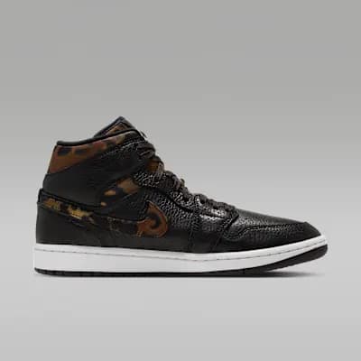 Air Jordan 1 Mid SE Women's Shoes Black/Velvet Brown/Chalk [Black/Velvet Brown/Chalk, Leather upper, Foam midsole]