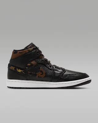 Air Jordan 1 Mid SE Women's Shoes Black/Velvet Brown/Chalk [Black/Velvet Brown/Chalk, Leather upper, Foam midsole]