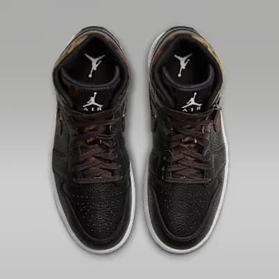 Air Jordan 1 Mid SE Women's Shoes Black/Velvet Brown/Chalk [Black/Velvet Brown/Chalk, Leather upper, Foam midsole]