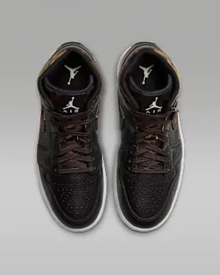 Air Jordan 1 Mid SE Women's Shoes Black/Velvet Brown/Chalk [Black/Velvet Brown/Chalk, Leather upper, Foam midsole]