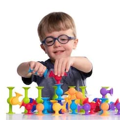 Fat Brain Toys Squigz Silicone Suction-Construction Building Toy for Kids Ages 3 and Up [Starter Set = 24 Pieces, Deluxe Set = 50 Pieces, A lively toy innovation - new Suction Cons