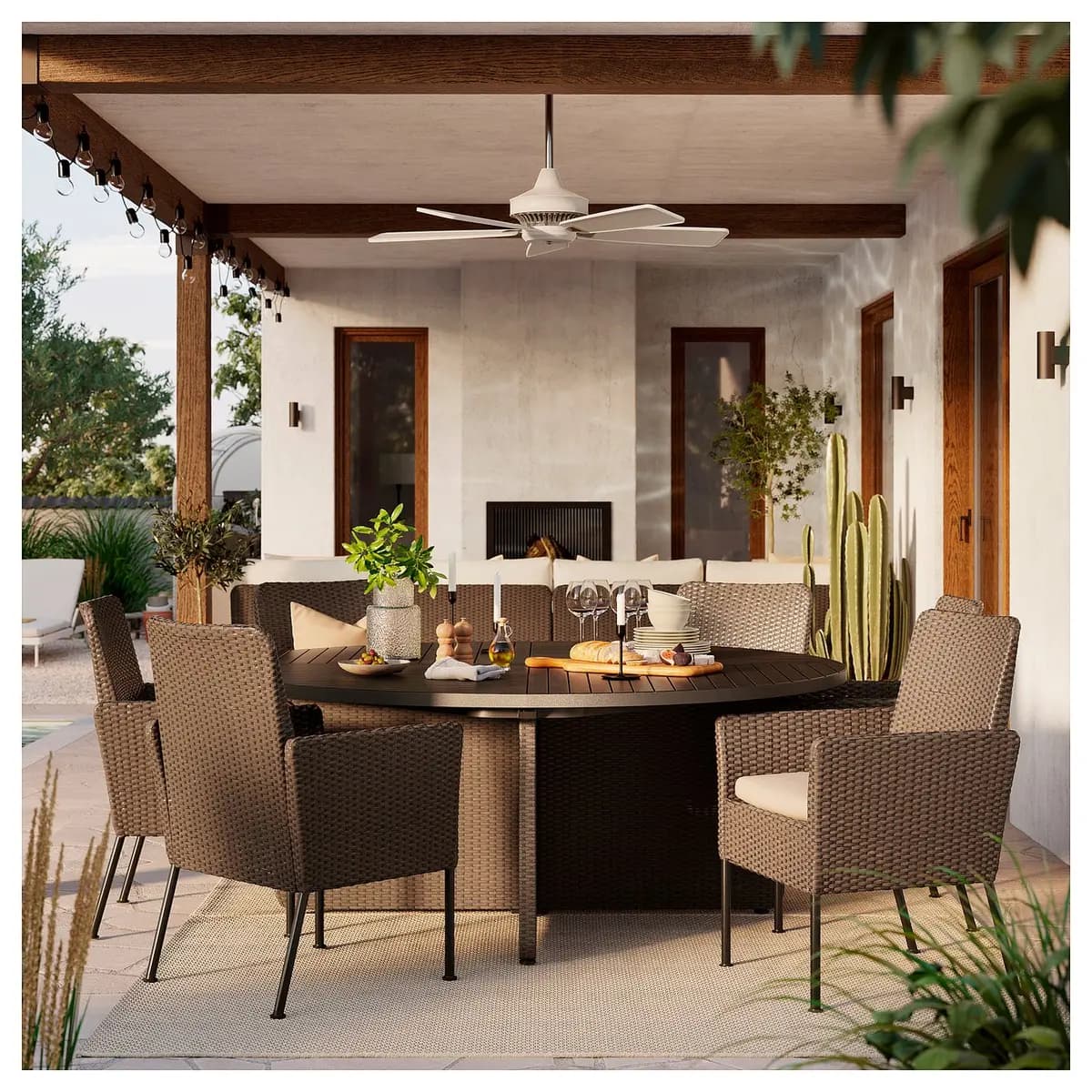 IKEA VITTSKÄR Table, plastic rattan outdoor/dark gray 73 5/8 " [Diameter 73 5/8 ", Height 29 1/8 ", Steel, Powder coating]