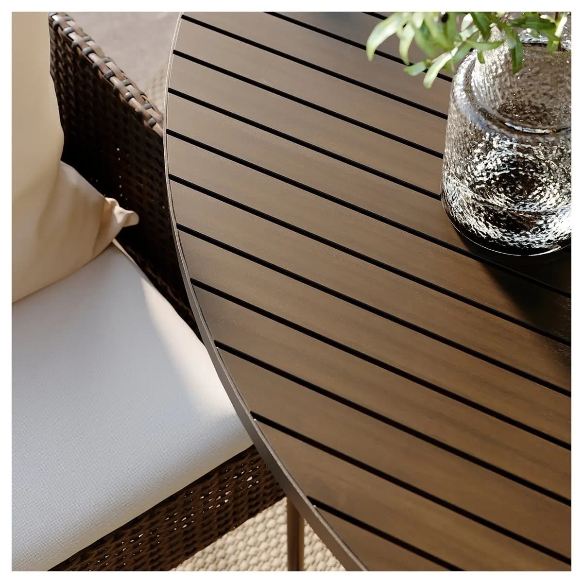 IKEA VITTSKÄR Table, plastic rattan outdoor/dark gray 73 5/8 " [Diameter 73 5/8 ", Height 29 1/8 ", Steel, Powder coating]