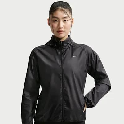 Nike Tempo Women's Repel Running Jacket Black [Black, Bungees on the hood let you tuck in tight., Whistle at the collar is easy to access.]