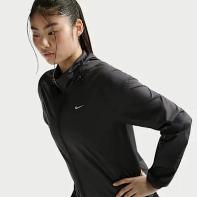 Nike Tempo Women's Repel Running Jacket Black [Black, Bungees on the hood let you tuck in tight., Whistle at the collar is easy to access.]