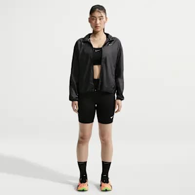 Nike Tempo Women's Repel Running Jacket Black [Black, Bungees on the hood let you tuck in tight., Whistle at the collar is easy to access.]