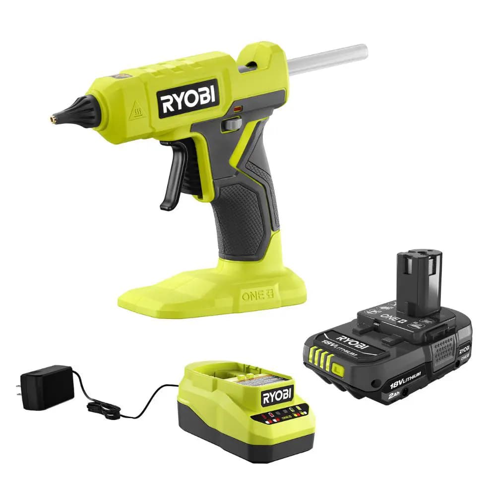 RYOBI 18V ONE+ Glue Gun Kit [Voltage 18V, Fuel Gauge Integrated LEDs, Capacity 2Ah]