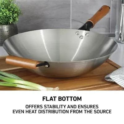 Oster Sangerfield 14-Inch Carbon Steel Wok w/ Wood Handles [14 inches, 160 ounces, Carbon Steel]
