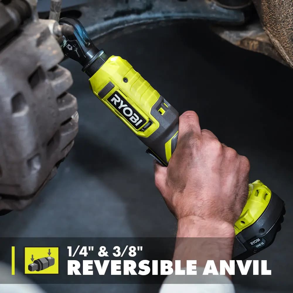 RYOBI 18V ONE+ Multi-Size Ratchet Kit [Capacity 1.5Ah, RPM 0 - 260, Anvils Reversible 1/4" and 3/8" drive]
