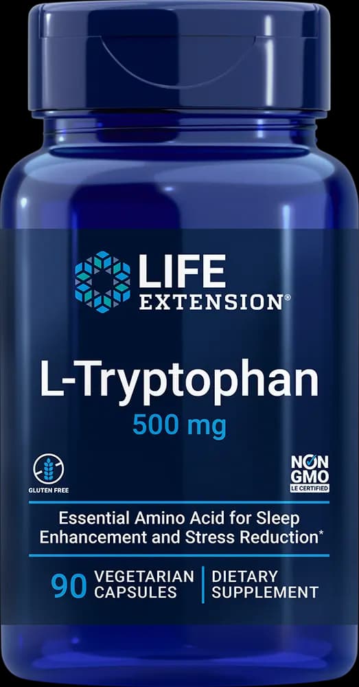 Life Extension L-Tryptophan 500 mg, 90 vegetarian capsules [1 vegetarian capsule, 500 mg, vegetable cellulose (capsule)]