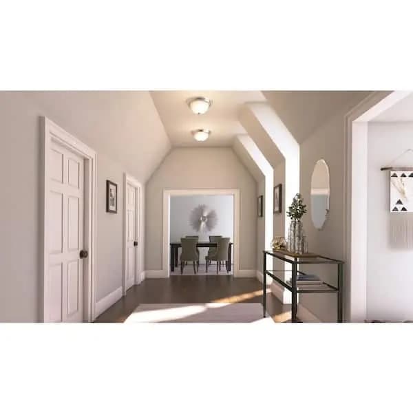 Commercial Electric 13 in. 2-Light Brushed Nickel Flush Mount with Frosted Glass Shade (2-Pack), EFG8012A-BN [Design Style: Round, Dimmable Capability: Dimmable, Features: No Addit