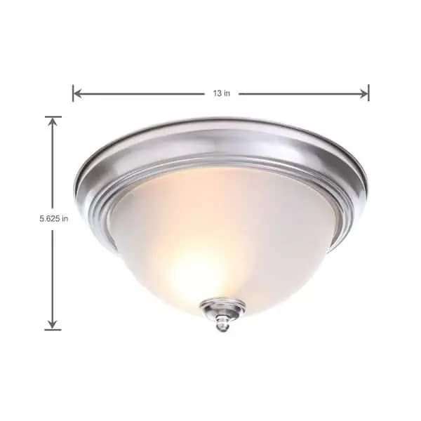 Commercial Electric 13 in. 2-Light Brushed Nickel Flush Mount with Frosted Glass Shade (2-Pack), EFG8012A-BN [Design Style: Round, Dimmable Capability: Dimmable, Features: No Addit