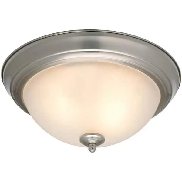 Commercial Electric 13 in. 2-Light Brushed Nickel Flush Mount with Frosted Glass Shade (2-Pack), EFG8012A-BN [Design Style: Round, Dimmable Capability: Dimmable, Features: No Addit