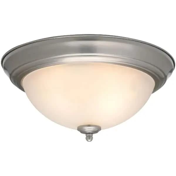 Commercial Electric 13 in. 2-Light Brushed Nickel Flush Mount with Frosted Glass Shade (2-Pack), EFG8012A-BN [Design Style: Round, Dimmable Capability: Dimmable, Features: No Addit