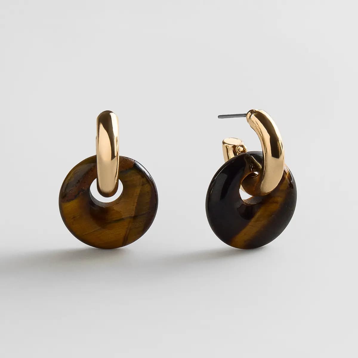 BaubleBar Shea Semi-Precious Drop Earrings - Tiger's Eye [Thick gold huggie with a semi-precious charm, Lightweight and comfortable for everyday wear, Easy to mix and match into di