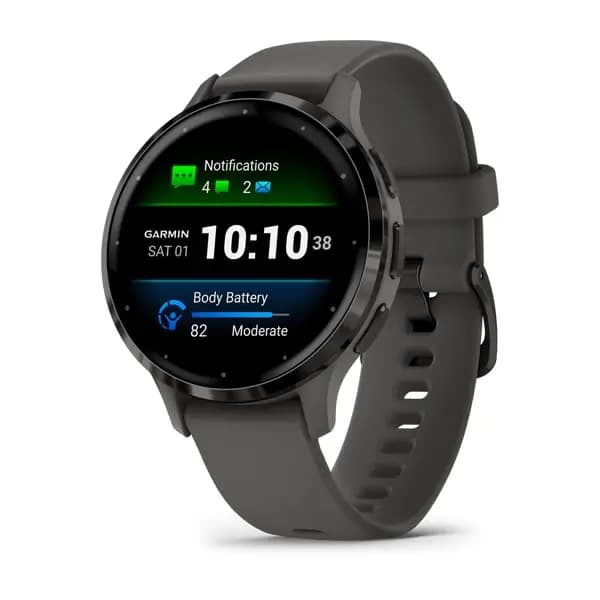 Garmin Venu 3S Slate Stainless Steel Bezel with Pebble Gray Case and Silicone Band [AMOLED (optional always-on mode), Swim, 5 ATM, 1.2" (30.4 mm) diameter]
