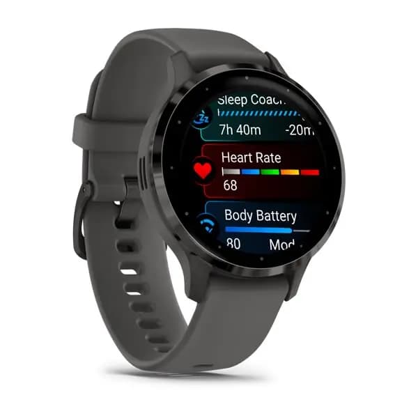 Garmin Venu 3S Slate Stainless Steel Bezel with Pebble Gray Case and Silicone Band [AMOLED (optional always-on mode), Swim, 5 ATM, 1.2" (30.4 mm) diameter]