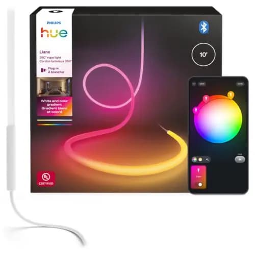 Philips Hue Liane 360° Indoor Rope Lights - 10ft Weight [Color rendering index (CRI) 80, Nominal lifetime 25,000, Number of switch cycles 50,000]