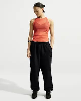 Nike Studio Fleece Heavyweight Women's Oversized High-Rise Joggers Total Black/Sail [Body: 80% Cotton/20% Polyester. Rib: 97% Cotton/3% Spandex., Machine wash, XXS (00)-XXS Tall]