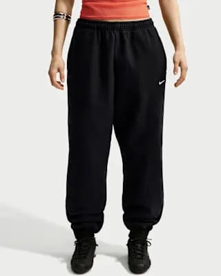 Nike Studio Fleece Heavyweight Women's Oversized High-Rise Joggers Total Black/Sail [Body: 80% Cotton/20% Polyester. Rib: 97% Cotton/3% Spandex., Machine wash, XXS (00)-XXS Tall]