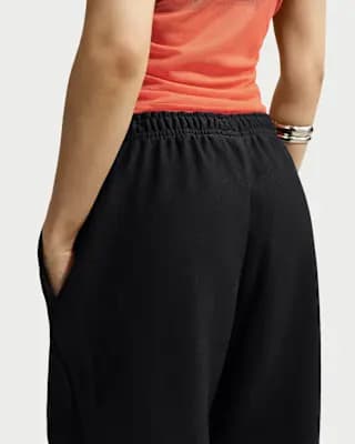 Nike Studio Fleece Heavyweight Women's Oversized High-Rise Joggers Total Black/Sail [Body: 80% Cotton/20% Polyester. Rib: 97% Cotton/3% Spandex., Machine wash, XXS (00)-XXS Tall]