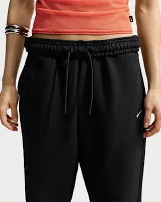 Nike Studio Fleece Heavyweight Women's Oversized High-Rise Joggers Total Black/Sail [Body: 80% Cotton/20% Polyester. Rib: 97% Cotton/3% Spandex., Machine wash, XXS (00)-XXS Tall]