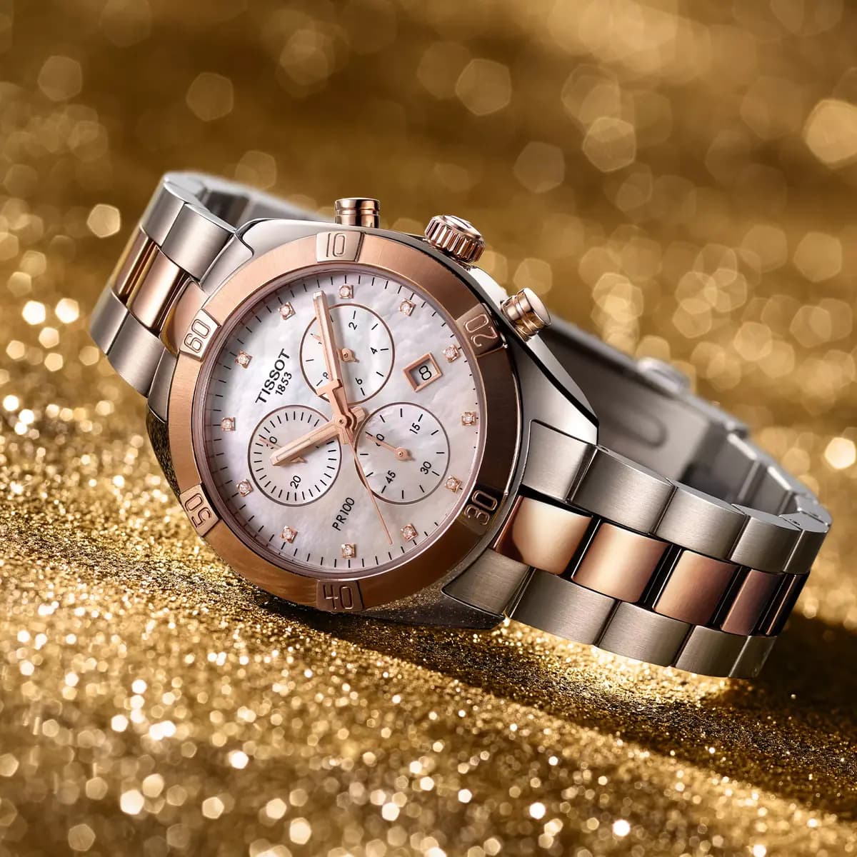 Tissot PR 100 Sport Chic 38mm White mother-of-pearl [38.00 mm, Quartz chronograph PowerDrive, 100 m]