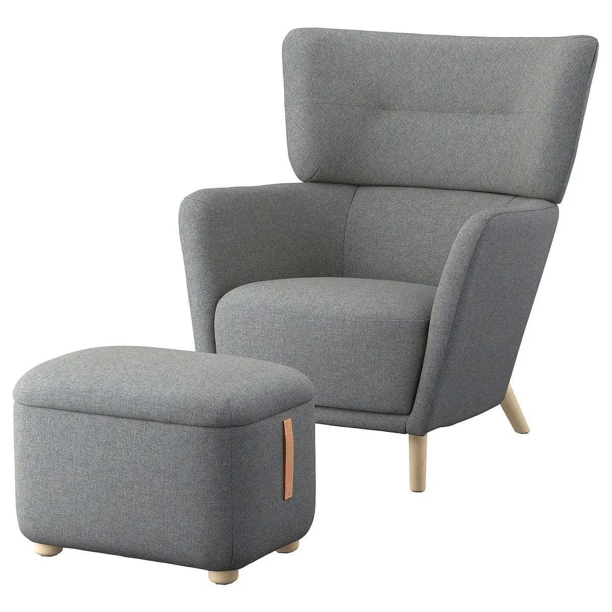 IKEA OSKARSHAMN Wing chair with ottoman, Tibbleby beige/gray [100% polyester (min. 90% recycled)]