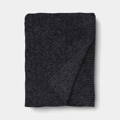 Threshold Shine Chenille Throw Blanket Washed Black - Thresholdâ„¢ [100% Recycled Polyester, No Backing, Year Round Fabric Construction]