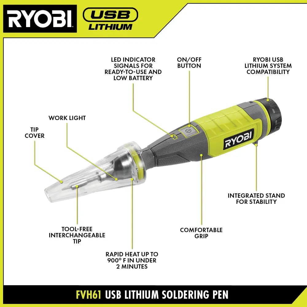 RYOBI USB Lithium Soldering Pen Kit [USB Cable 21", Capacity 2Ah, Voltage 4V]