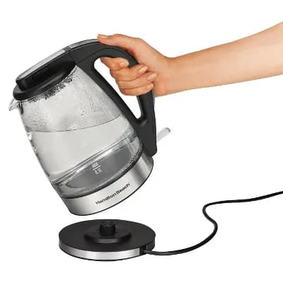 Hamilton Beach 1.7L Illuminated Glass Kettle - 40869: Electric Water Boiler, Overheat Protection, Cordless, LED Indicator [Plastic, 1500.0 watts, 1.7 Liter]
