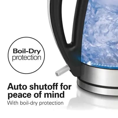 Hamilton Beach 1.7L Illuminated Glass Kettle - 40869: Electric Water Boiler, Overheat Protection, Cordless, LED Indicator [Plastic, 1500.0 watts, 1.7 Liter]